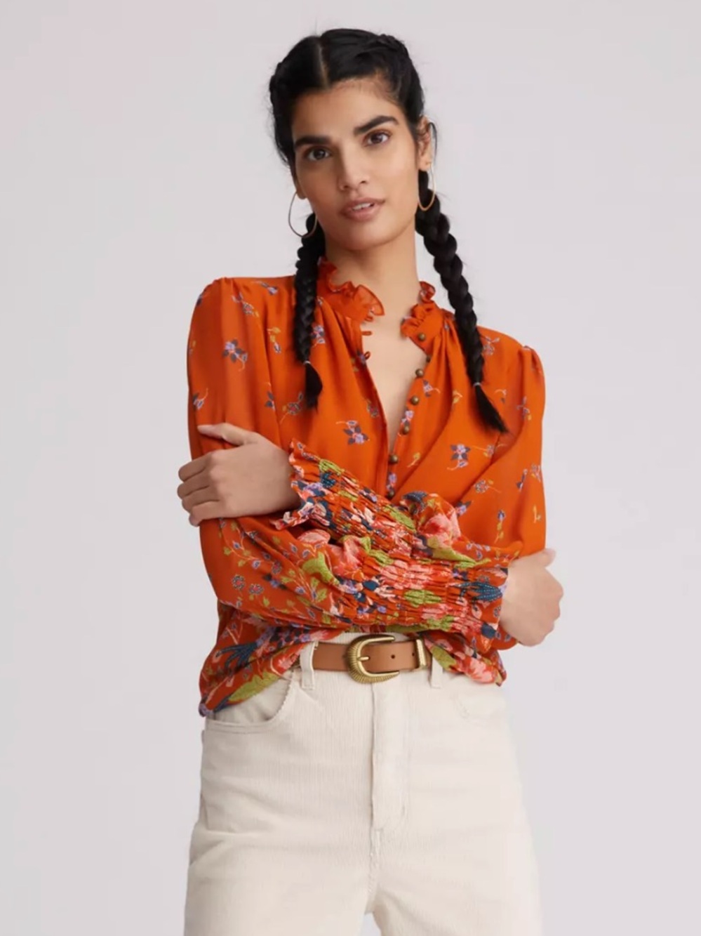 By Anthropologie Floral Chiffon Blouse size XS - Picture 3 of 15